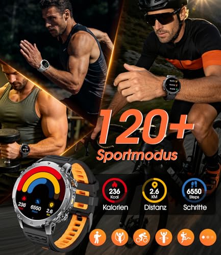 1400mAh Akku Smartwatch Herren, 1.7 HD Militär Smart Watch mit Telefonfunktion, 110+ Sportmodi, IP68 Fitnessuhr… – Ansicht 6