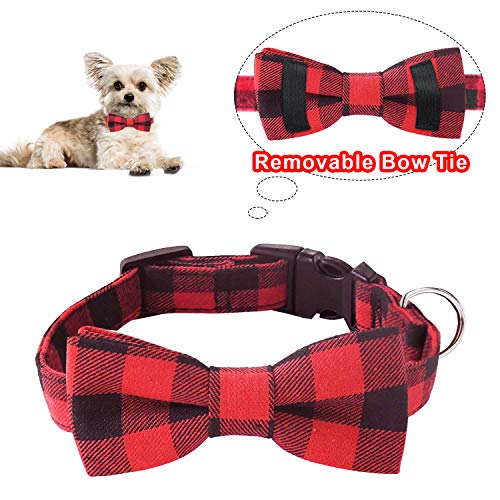 Malier 2 Pack Dog Collar with Bow tie, Cute Plaid Pattern Dog Collar with Bow tie and Durable Buckle Collar for Small… - Image 5