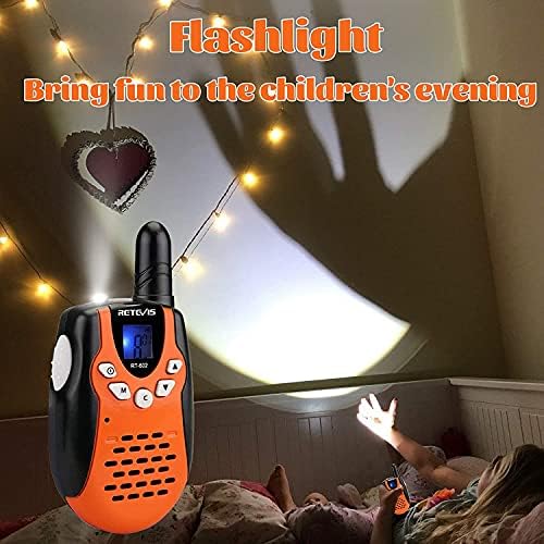 Retevis RT602 Kids Walkie Talkies Rechargeable,with Li-ion Batteries and Charger, 8 Channels Flashlight VOX, Long Range Children Toys for Indoor or Outdoor Activity (1 Pair, Orange)