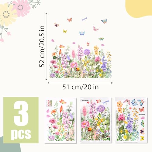 COMOOKA 3 Bögen Fensterbilder Frühling Groß Fensterbilder Sommer Fensteraufkleber Frühling Fensteraufkleber Sommer Blumen Schmetterling Fensterfolie Zweiseitig