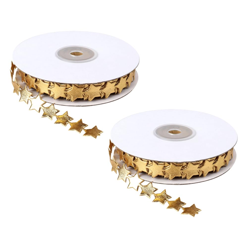Hugede Golden 2 Rolls 1.5Cm 10M Thin Star Ribbons Sparkly Glitter Decorative Star Trim Embellishments