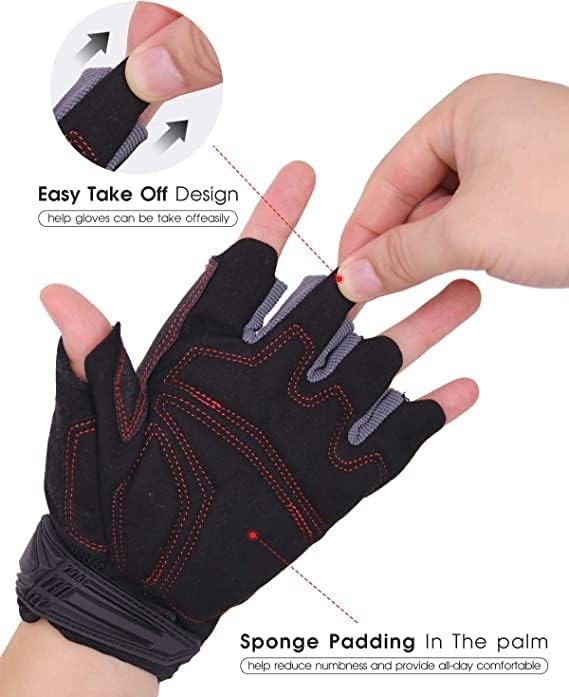 Miniatura 6 de HANDLANDY Guantes de trabajo sin dedos a granel, paquete de 12 pares para hombres y mujeres, guantes de trabajo acolchados de medio dedo para