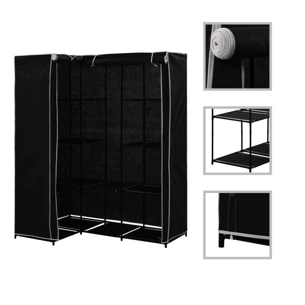 Homgoday Armario esquinero negro de 130 x 87 x 169 cm, armario de ropa, armario de almacenamiento de ropa, armario para muebles de dormitorio