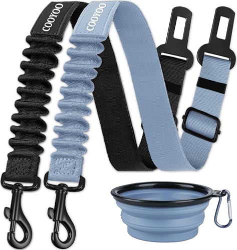 Image of COOYOO Dog Seat Belt,3 Piece Set Retractable Dog Car Adjustable Seatbelts for Vehicle Nylon Pet Safety Heavy Duty & Elastic & Durable Car Harness for Dogs