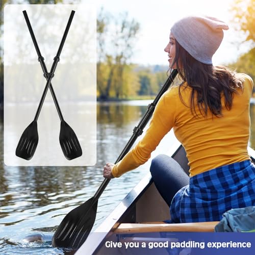 Leriton 6 Pcs Black Size Kayak Paddles PVC Boat Oars Detachable Canoe Paddle, Lightweight Design, Ribbed French Oar for Rubber Dinghy Inflatable Boat Water Marine Sports