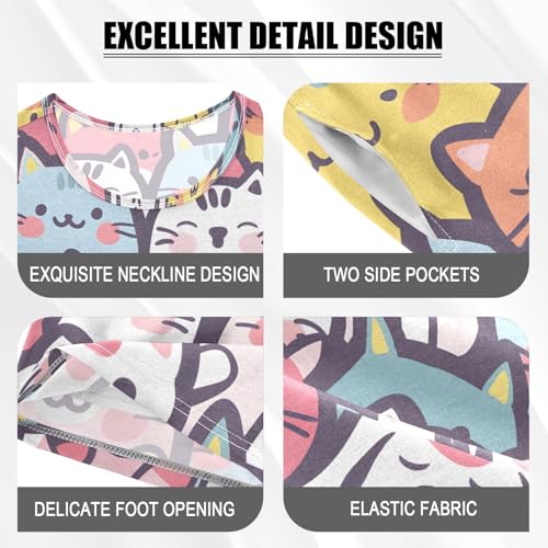 ALAZA Cat Kitten Animal Colored Pajamas Short Sleeve 2 Piece Sleepwear Top and Bottom Pajama Set Unisex4