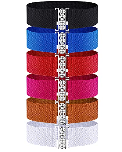 6 Pieces Women Elastic Waist Belt Cinch Belt Plus Wide Stretchy Vintage Waistband Corset for Girls Lady Sweater Jacket Coat (Silver Buckle,30.7 Inch in Length)