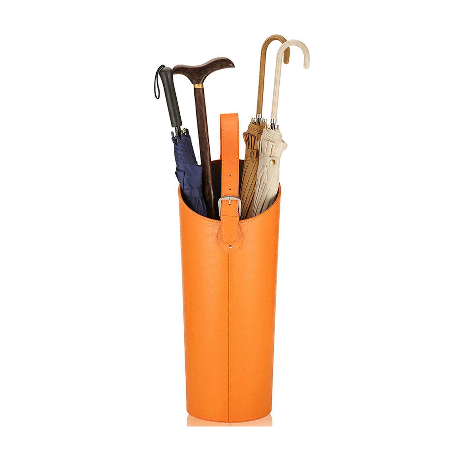 sdSDGrw umbrella stand, Modern Leather Umbrella Stand - Stylish Round Entryway Holder with Removable Drip Tray for Indoor Use(Orange)