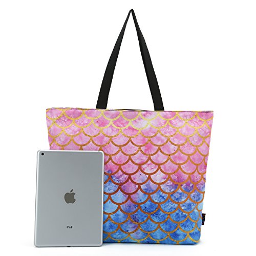 Icolor Mermaid Large Eco Reusable Eco-Friendly Shopping Bag Handle Case Bag School Travel Totes Bag Grocery Overnight Handbag Portable Storage Handbags Convenient Shoppers Tote (Ygwb-48) #TOP1