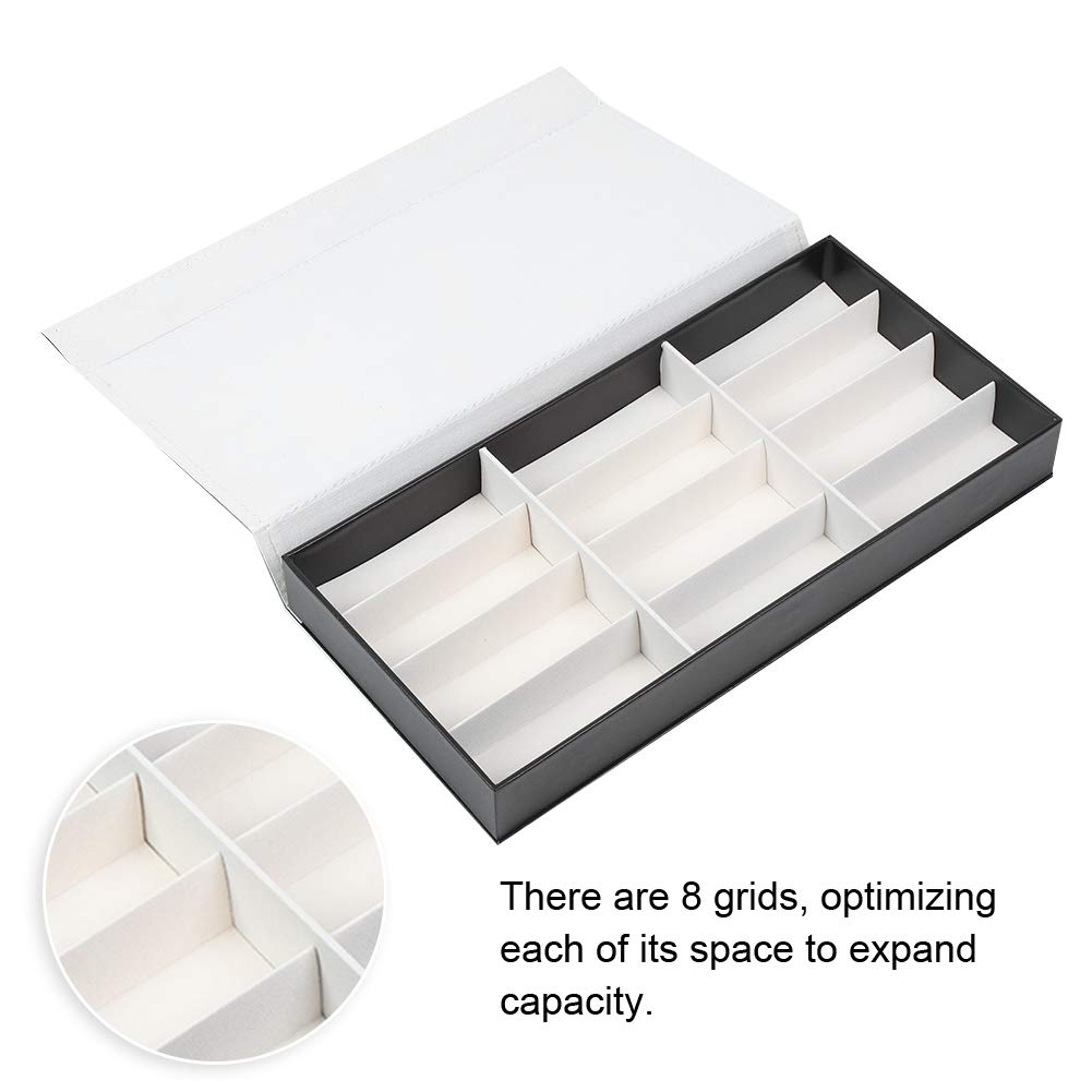 Organizador de gafas de joyería de 12 rejillas, caja de almacenamiento para exhibición de gafas de sol con tapa, material de PU y tablero de densidad, color negro o beige, para
