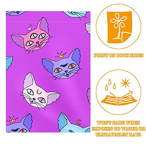 Bandera de jardín de gatos rosa de doble cara lavable que no se decolora con el sol exterior 2