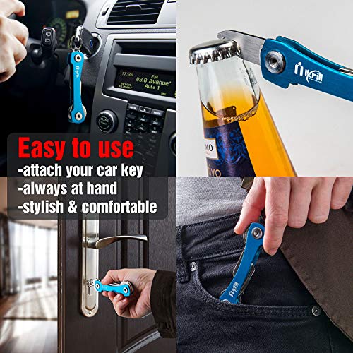 Smart Compact Key Holder & Key Organizer Keychain-Pro with Premium Accessories and Smart Key Ring/loop for Car Keys & Pocket Key Holder, Bottle Opener and Carabiner up to 20 Keys (Blue))
