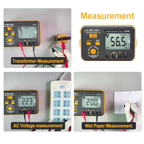 Image of VC60B Insulation Resistance Tester,SKYCENX Megohmmeter Megaohm Meter,with 250V /500V /1000V Test Voltage Testing,Insulation Resistance IR 0.1MΩ~2GΩ and Measure 750V AC Voltage,Testing Wiring Insulation