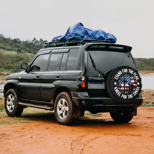 Image of RV Trailer Tire Cover with American Flag - Waterproof, Dustproof, Universal for SUV Truck Travel, 15 Inch