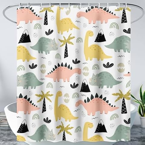 AILONEN Kawaii Dinosaur Shower Curtain Cover