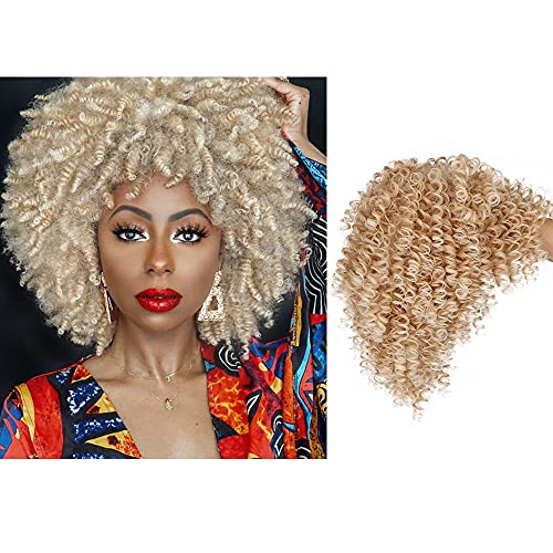 Perruque afro crépus bouclés synthétique 30,5 cm blonde avec frange pour femme