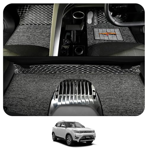 Image of CONTINENTAL [Butterfly 7D XUV 300 Car Mats] Luxury 7D Car Floor Mats for Mahindra XUV 300 (2024-2026) || Scratchproof & Waterproof XUV 300 7D Car Mats || Color - Black & Silver