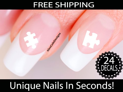 Puzzle Nail Stickers (Choose Colors)-Great for Autism Awareness & More! (White)