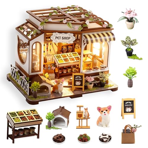 DIY Miniature House Kit- Miniature House Kit Adults Pet Shop Tiny House Kit Tiny Home Kit Birthday Gifts 3D Wooden Puzzle Home Decoration Book Nook Kit for Adults Dollhouse Booknook