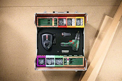 Bosch DIY Akku-Schlagbohrschrauber PSB 10,8 LI-2 Toolbox, 2 Akku, Ladegerät, 508 Zubehörteile, Koffer (10,8 V, 2,0 Ah, Max. Schrauben-Ø 6 mm, Max. Bohr-Ø Stahl/Holz/Stein 8/20/6 mm)