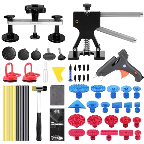 Super PDR Car Dent Repair Kit, Paintless Dent Removal Tool Set for Auto Body, Hail Damage & Small Dents – Professional Dent Puller Set, Dent Lifter, Glue Gun & Tabs