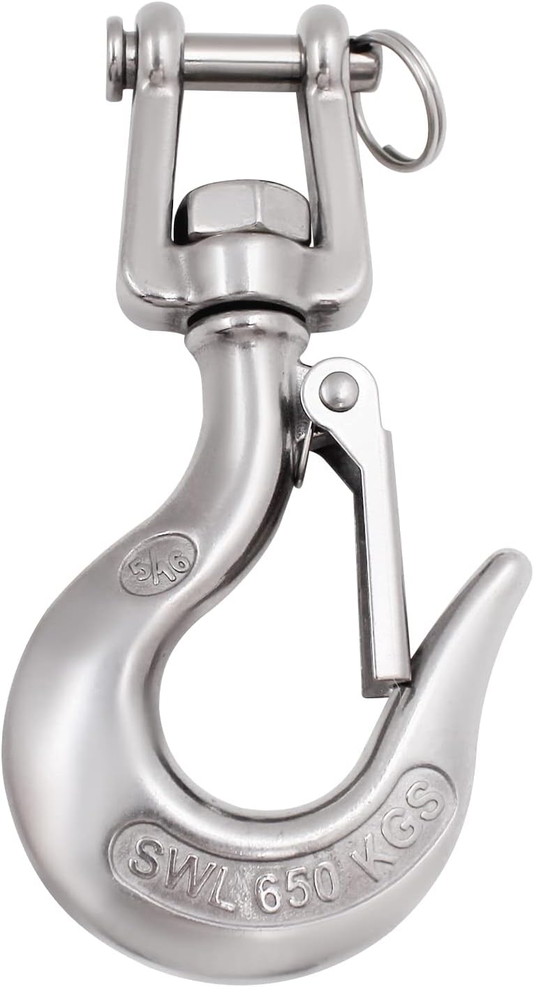SHENGHUISS 304 Stainless Steel Clevis Slip Hook with Safety Latch & Swivel - 1400 lbs Capacity for Rigging, Towing, Crane & ATV Trailer