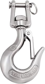 SHENGHUISS 5/16'' Clevis Slip Hook 304 Stainless Steel with Safety Latch, 1400 Lbs Swivel Lifting Hoisting Chain Hooks for Rigging Crane Towing Winch Wrecker ATV Trailer