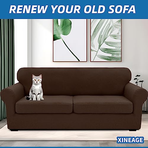 XINEAGE 2025 New 3 Pieces Couch Covers for 2 Extra Large Cushion Sofa Super Stretch Sofa Cover for 2 Large Seat Cushion Universal Loveseat Slip Cover for Living Room (Coffee), 71"-91"(2 Cushions)