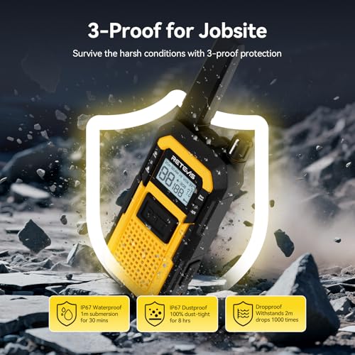 Image of Retevis RB48 Construction Walkie Talkies Long Range,MIL-STD-810H Durablity | IP67 Waterproof&Dustproof,Vibration Alert&Big PTT,18-Hr Runtime,Battery Saver Mode,Keypad Lock,Jobsite Two Way Radios 10 Pack