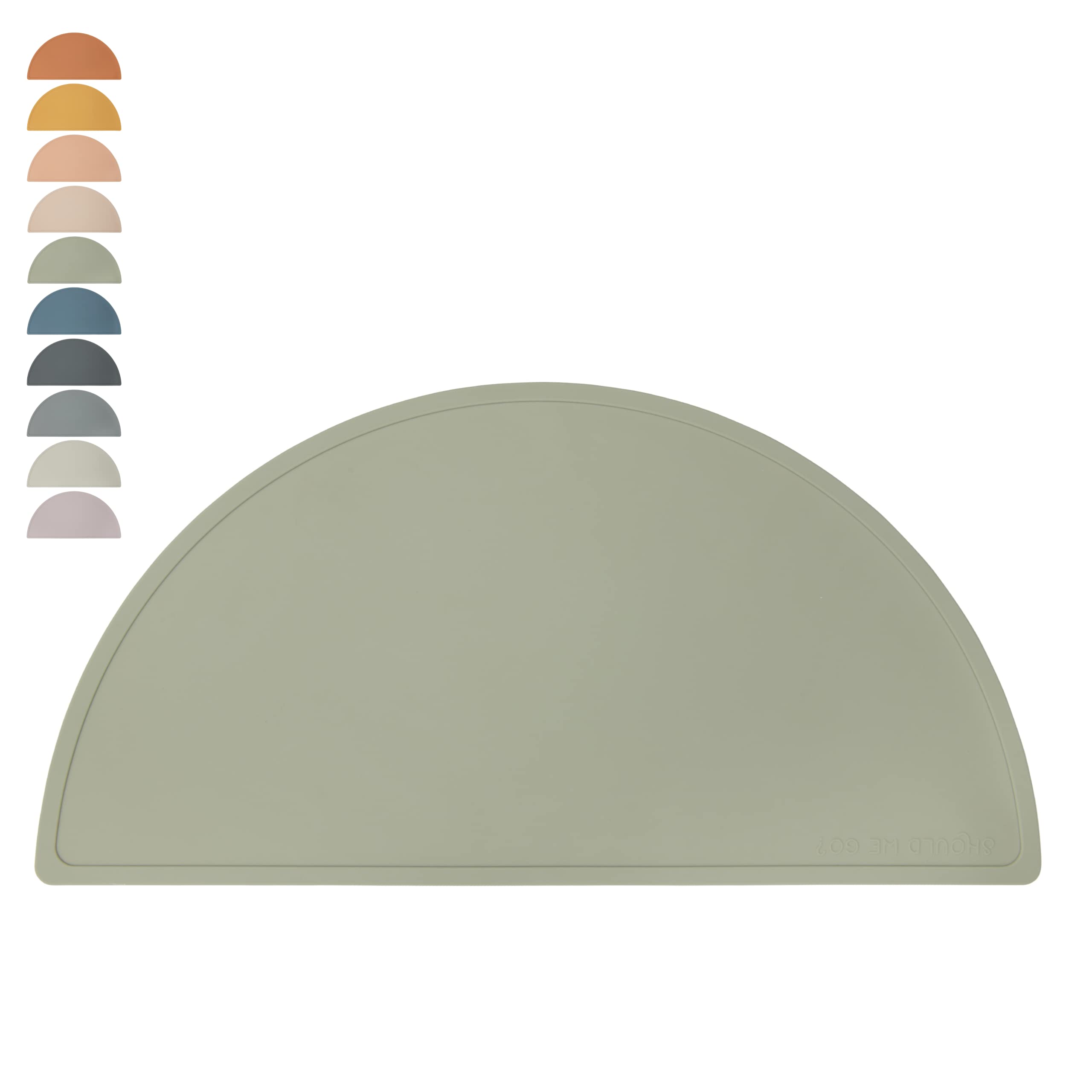 Should We Go? Waterproof Silicone Pet Food Mat - Non-Slip, Spill-Proof Feeding Mats for Floors, Raised Edge Design, Easy-to-Clean Mat for Dog & Cat Bowls, 21" Across x 10.5" Deep, Medium-Sage Green
