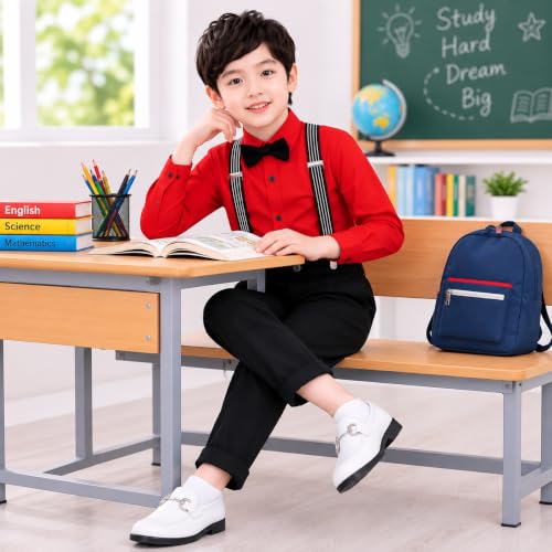 Image of SAGAR IMPEX Boys Cotton Blend Solid Full Sleeves Shirt and Pant Set with Suspender and Bow Tie | Clothing Set for Boys
