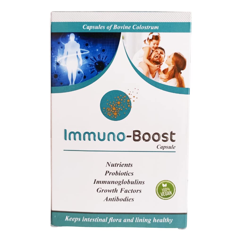 Immuno Boost Immunrich Pure Bovine cow Colostrum Capsules Nutrients Prebiotic Probiotic Supports Energy and Metabolism Booster Immunoglobus 500mg Veg Capsules (10 Capsules)