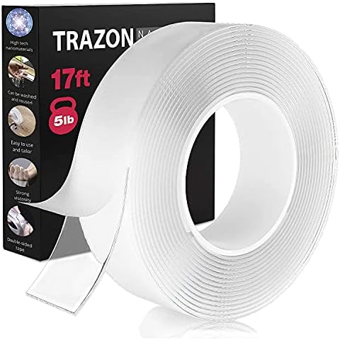 Double Sided Tape for Walls - Heavy Duty Removable Mounting Tape - Strong Adhesive, Washable and Reusable - Wall Tape for Picture Photo Carpet Decoration - Poster Tape Roll 17ft, 1 inch Cover