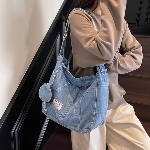 Adjustable Denim Crossbody Bag with Coin Pouch, Multi-Pocket Shoulder Purse for Women, Travel Daily Commuting Canvas Tote2