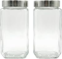Zitonyang 2 Pack 39oz Airtight Glass Pantry Jars with Stainless Steel Lids - Clear Storage for Flour, Sugar, Coffee, Snacks