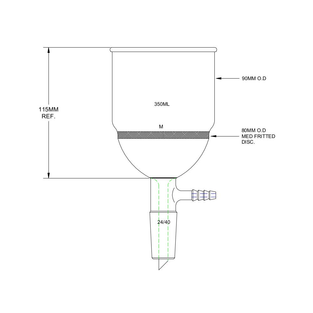 Laboy Buchner embudo de filtrado de cristal 350 ml con 24/40 conjunta y 80 mm de diámetro exterior tamaño mediano fritted Disco