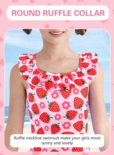 XiaoMoSha Girls Swimsuits Ruffled Round Neck One Piece Bathing Suits Quick Dry UPF 50+ Summer Hawaii Swimwear for Kids 3-10T3