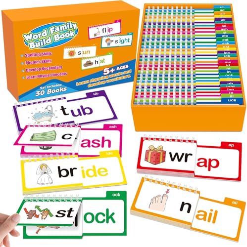 Image of Word Family Build Book, 30 Flip Books for Reading and Rhyming, Educational Learning Set for Ages 5+, Phonics and Vocabulary Development