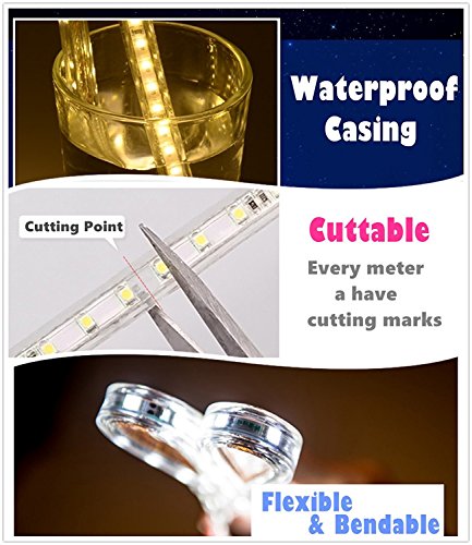 Image of Warm White Color LED Strip Light, AC 110-120V Flexible /Waterproof /Multi-Modes Function /Dimmable SMD5050 LED Rope Light with Remote for Home /Office /Building Decoration (98.4ft /30m)