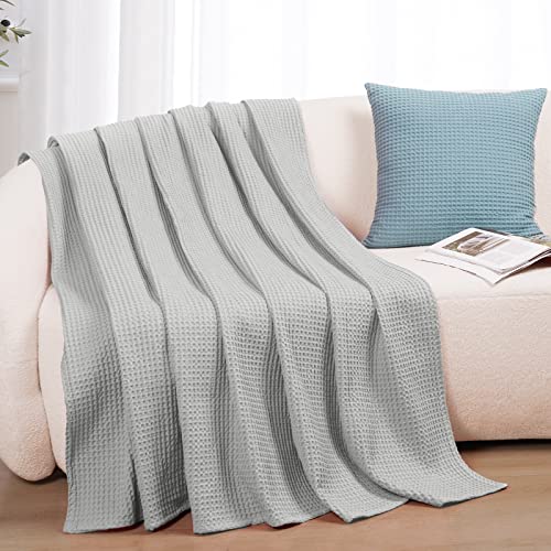 PHF 100% Cotton Waffle Weave Blanket Single Size 130 x 150cm, Pre-Washed Lightweight Breathable Throw Blanket - Image 3