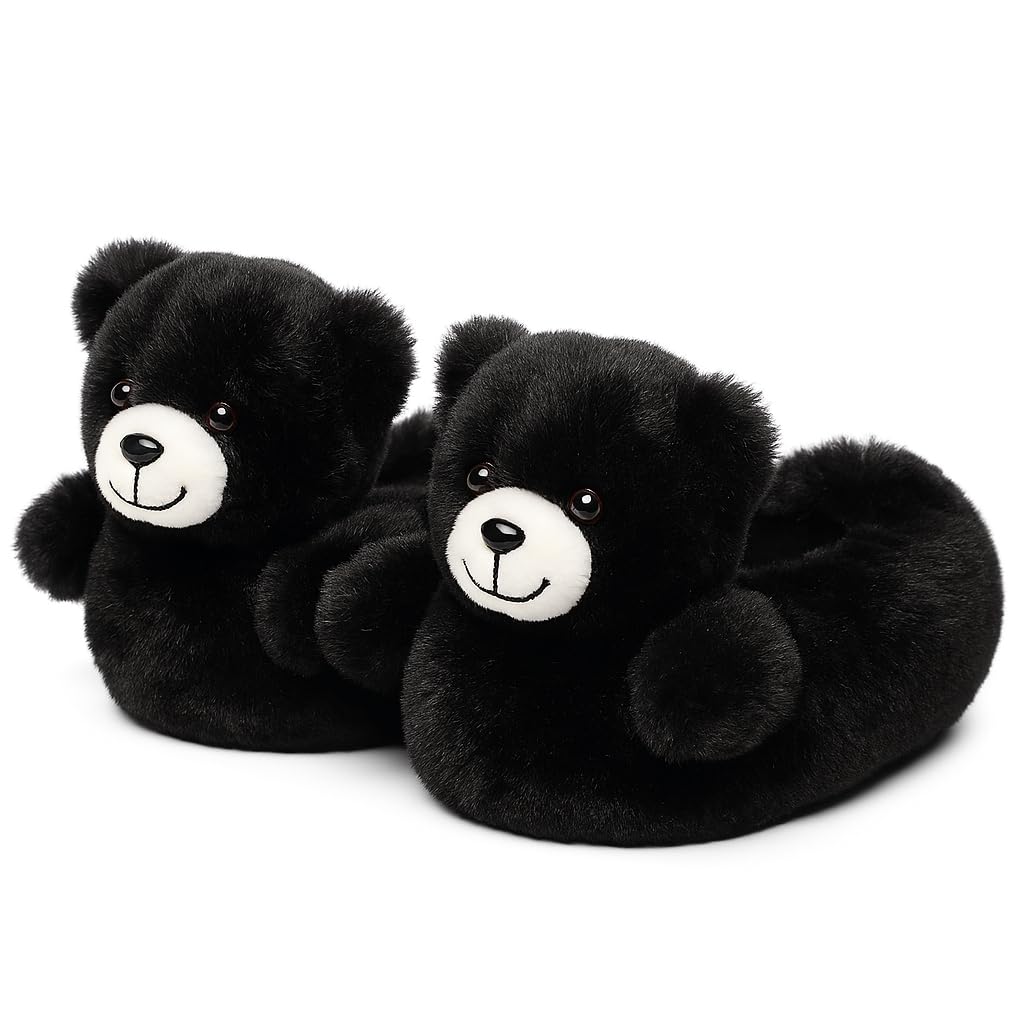 Cute Women Penguin Animal Slippers Fluffy Warm Plush House Shoes Novelty Soft Slippers Cartoon Gifts for Birthday Christmas: 5-6 Black Bear