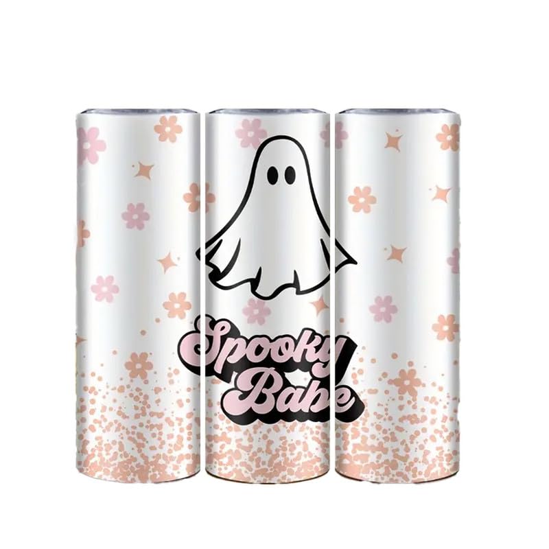 Daruirong Halloween 20oz Tumbler Cup with Lid and Straw Spooky Babe Ghost Print Stainless Steel Vacuum Insulated Slim