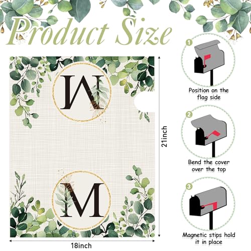 Image of Tiamon Monogrammed M Mailbox Covers Magnetic Eucalyptus Welcome Letter Box Wrap Standard Size 21x18 Inch Spring Summer Leaves Mailbox Decor Eucalyptus Letter Numbers Decoration for Outdoor Garden Yard