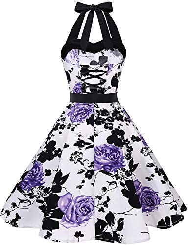 Image of DRESSTELLS Women's Vintage 1950s Cocktail Dress, Retro Tea Party Halter Swing Dresses