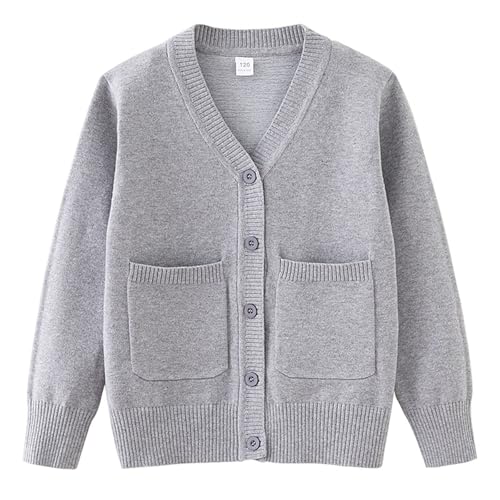 Children's Solid Warm Knitted Cardigan Toddler Kids Unisex Long Sleeves V-Neck Jackets Knitwear Fleece Sweater