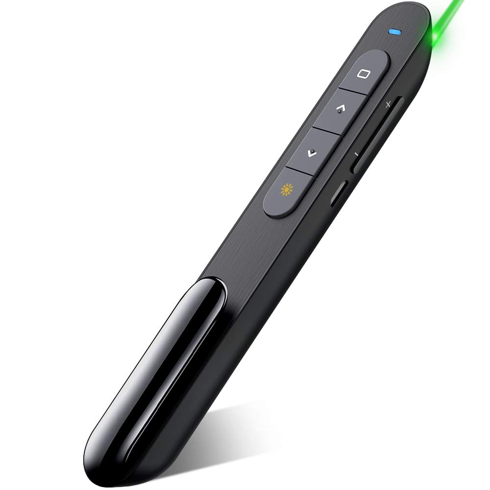 DinoFire for Bluetooth Presentation Remote Powerpint Clicker Green Light USB Rechargeable RF 2.4 GHz Dual Modes Wireless Presenter Slide Advancer Hyperlink for Mac/Keynote/PC/PPT