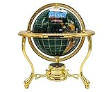 Unique Art 25,4 cm por 15 cm Verde Crysbyite Océano Mesa Gemstone Globo Terráqueo con trípode de Oro
