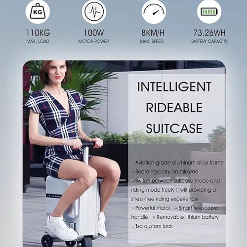 Smart Rideable Suitcase Scooter Suitcase for Adults Electric, Ride on Scooter Luggage for Adults, Lightweight Electric Luggage Scooter for Travel with Battery, TSA Lock, USB Port Pink4