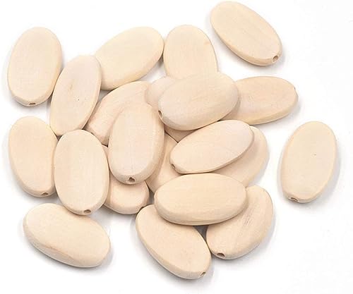 30 piezas de cuentas de madera sin terminar ovaladas con forma plana para manualidades y proyectos de joyería, 1.299 x 0.787 in