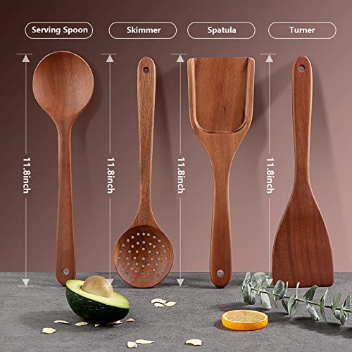 Acacia Wooden Utensils Set 4 Pcs,Nonstick Wooden Kitchen Utensil Set,Wooden Spoon Set Inicluding Spoon,Skimmer,Spatula,Turner(4 Pack) #TOP1